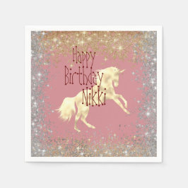 Glittery Guld Unicorn Birthday Personlig Pappersservett