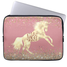 Glittery Guld Unicorn Laptop Fodral