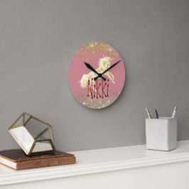 Glittery Guld Unicorn på Pino Personlig Rund Klocka
