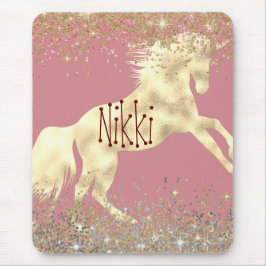 Glittery Guld Unicorn på Rosa Personlig Musmatta