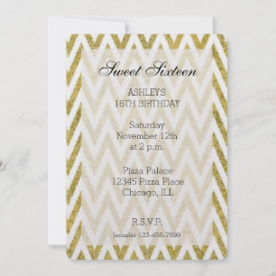 Glittery Guld White Chevron Rand Sweet sixteen Inbjudningar