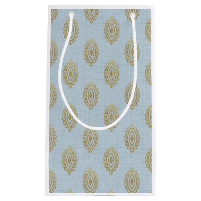 Glittery Ikat Medallion - Himmel Blue & Guld (Framsidan)