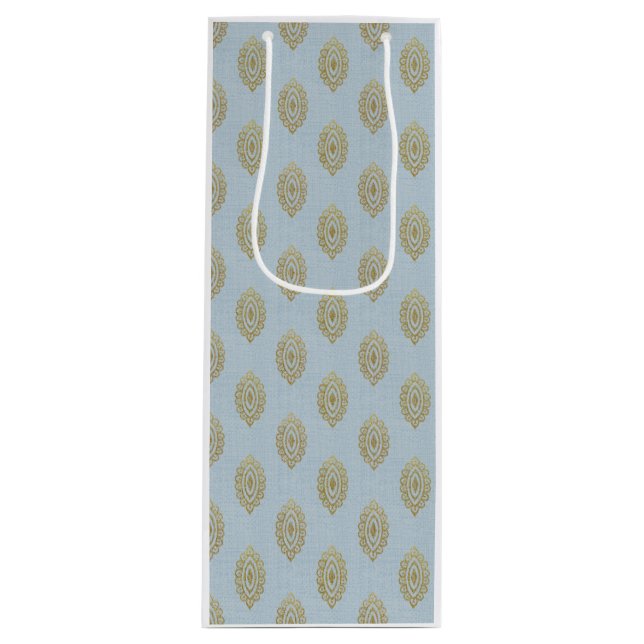 Glittery Ikat Medallion - Himmel Blue & Guld (Framsidan)