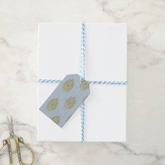 Glittery Ikat Medallion - Himmel Blue & Guld Presentetikett