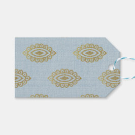 Glittery Ikat Medallion - Himmel Blue & Guld Presentetikett