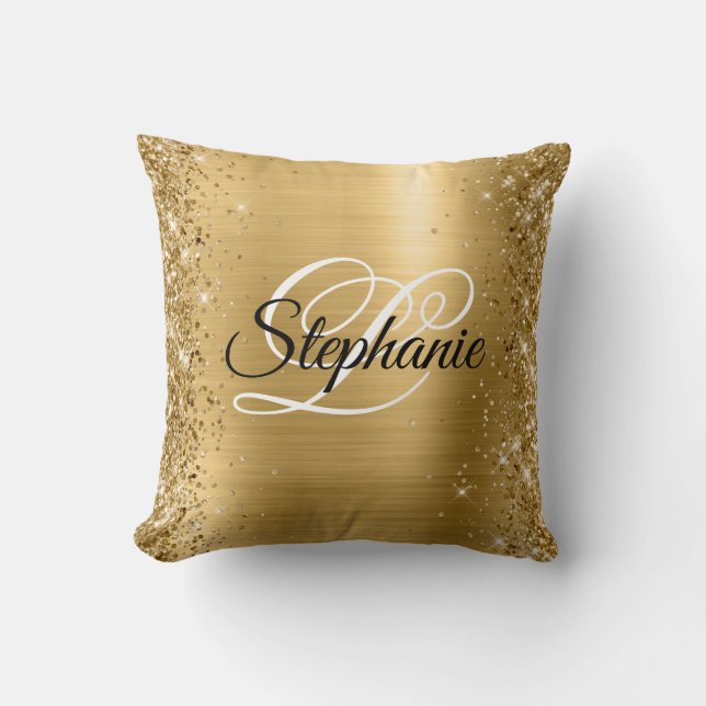 Glittery Kant Gold Foil Finare Monogram Kudde (Framsida)