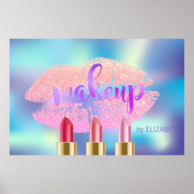 Glittery Läppar,Lipsticks,Holografisk Makeup-artis Poster (Framsidan)