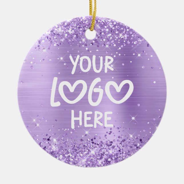 Glittery Lavender Faux Foil Business Logo Holiday Julgransprydnad Keramik (Framsidan)