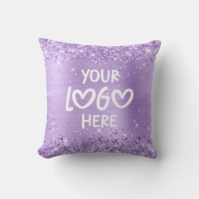 Glittery Lavender Faux Foil Business Logo Kudde (Framsida)
