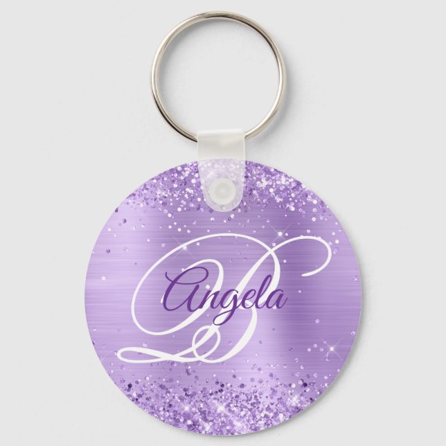 Glittery Lavender Foil Finare Monogram Nyckelring (Framsida)