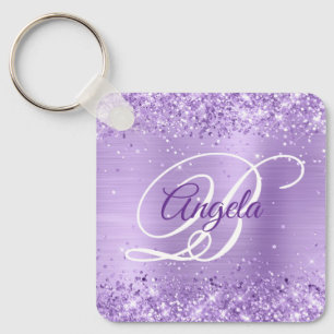 Glittery Lavender Foil Finare Monogram Nyckelring