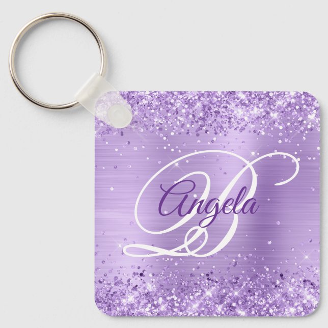 Glittery Lavender Foil Finare Monogram Nyckelring (Framsida)