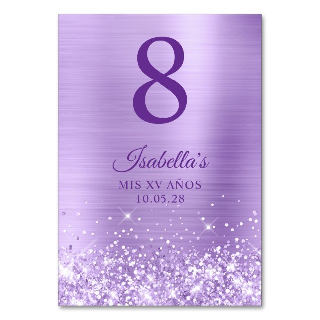 Glittery Lavender Foil Mis XV Años Bordsnummer (Framsidan)