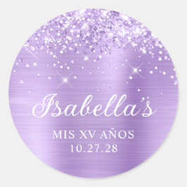 Glittery Lavender Foil Mis XV Años Runt Klistermärke