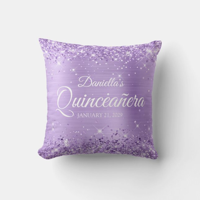Glittery Lavender Foil Quinceañera Kudde (Framsida)