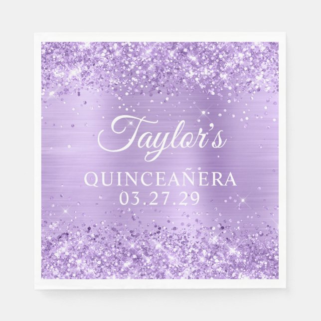 Glittery Lavender Foil Quinceanera Pappersservett (Framsidan)