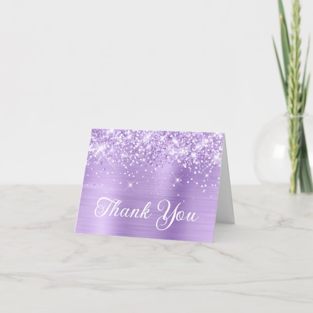 Glittery Lavender Foil Quinceañera Tack Kort (Framsida)