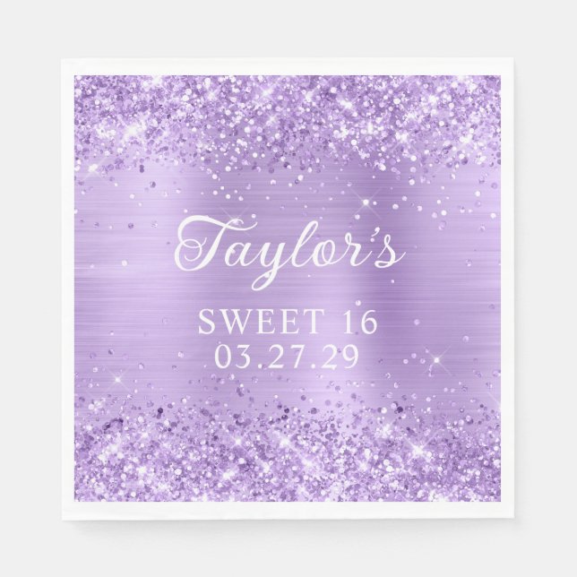 Glittery Lavender Foil Sweet 16 Pappersservett (Framsidan)