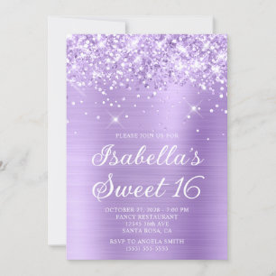 Glittery Lavender Foil Sweet 16 Photo Inbjudningar