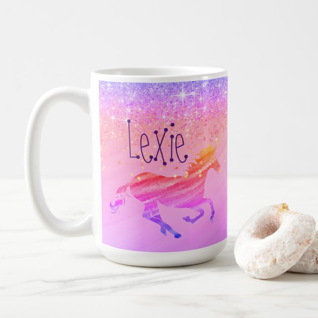 Glittery Lavender Rosa Unicorn Coffee Mugg (Med munk)