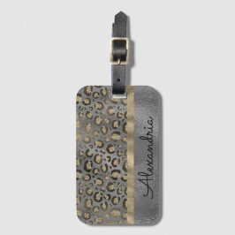 Glittery Leopard Skriv ut på Glossy Grått Bagagebricka