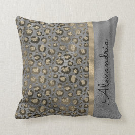 Glittery Leopard Skriv ut på Glossy Grått Kudde