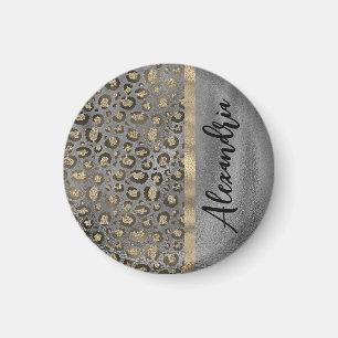Glittery Leopard Skriv ut på Glossy Grått Magnet