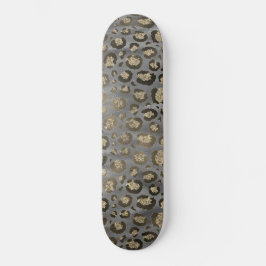 Glittery Leopard Skriv ut på Glossy Grått Mini Skateboard Bräda 18,5 Cm