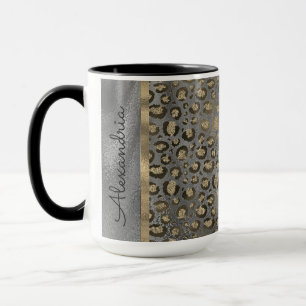 Glittery Leopard Skriv ut på Glossy Grått Mugg