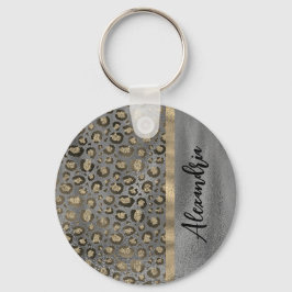 Glittery Leopard Skriv ut på Glossy Grått Nyckelring