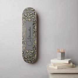 Glittery Leopard Skriv ut på Glossy Grått Personli Mini Skateboard Bräda 18,5 Cm