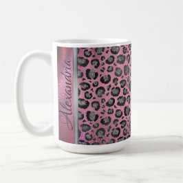 Glittery Leopard Skriv ut på Glossy Shock rosa Kaffemugg