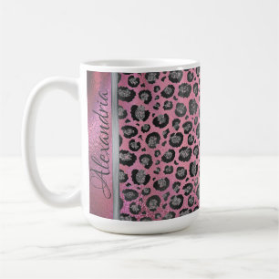 Glittery Leopard Skriv ut på Glossy Shock rosa Kaffemugg
