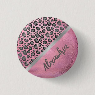 Glittery Leopard Skriv ut på Glossy Shock rosa Knapp