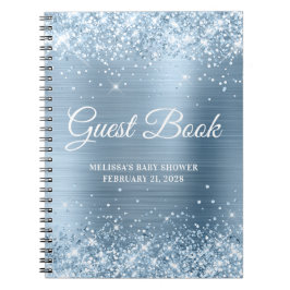 Glittery Light Blue Baby Shower Guestbook Anteckningsbok