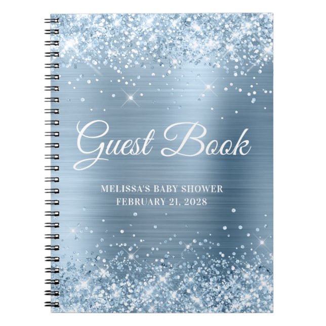 Glittery Light Blue Baby Shower Guestbook Anteckningsbok (Framsidan)