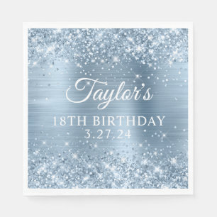 Glittery Light Blue Foil 18:e födelsedagen Pappersservett