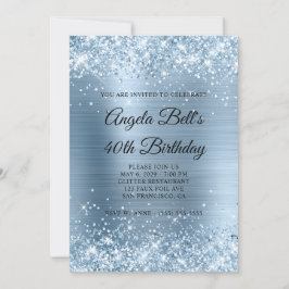 Glittery Light Blue Foil Monogram 40:e födelsedage Inbjudningar
