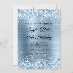 Glittery Light Blue Foil Monogram 40:e födelsedage Inbjudningar