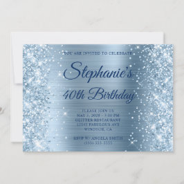Glittery Light Blue Foil Monogram 40:e födelsedage Inbjudningar