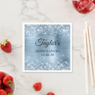 Glittery Light Blue Foil Quinceañera Pappersservett
