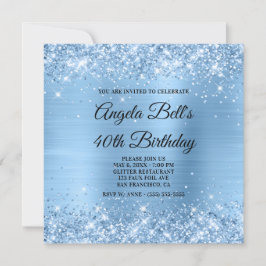 Glittery Light Blue Shimmer Foil Finare Monogram Inbjudningar