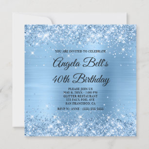 Glittery Light Blue Shimmer Foil Finare Monogram Inbjudningar
