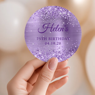 Glittery Light Lila Foil 75:e Birthday Runt Klistermärke
