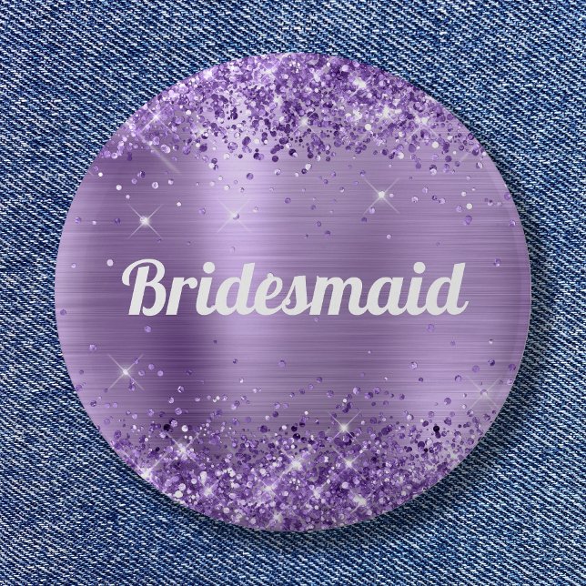 Glittery Light Lila Foil Bridesmaid Knapp (Glittery Light Purple Foil Bridesmaid Button)