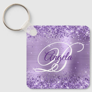 Glittery Light Lila Foil Finare Monogram Nyckelring
