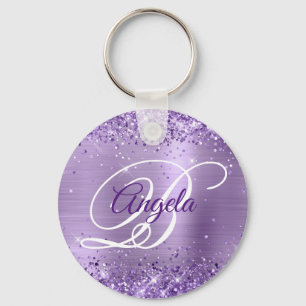 Glittery Light Lila Foil Finare Monogram Nyckelring