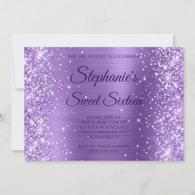 Glittery Light Lila Foil Monogram Sweet sixteen Inbjudningar (Framsida)