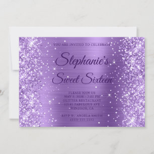 Glittery Light Lila Foil Monogram Sweet sixteen Inbjudningar