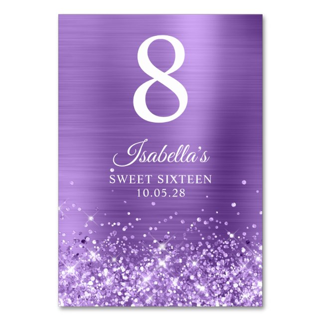 Glittery Light Lila Sweet sixteen Bordsnummer (Framsidan)